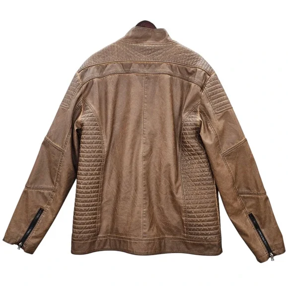Buckle Black Jacket Mens XL Brown Faux Leather Moto Style Full Zip Distressed